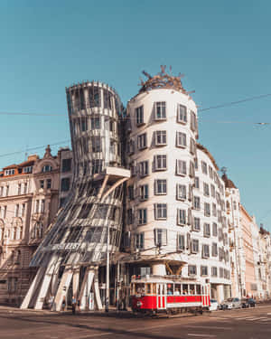 Dancing House Clear Blue Sky Wallpaper