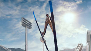 Daredevil Athlete Soaring High In 3d Ski Jumping Game Wallpaper