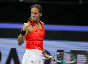 Daria Kasatkina In Red Fist Pump Wallpaper