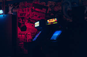 Dark Aesthetic Arcade With Neon Lights Wallpaper