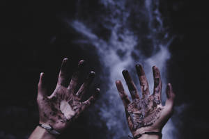 Dark Aesthetic Hands With Black Paint Wallpaper