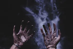 Dark Aesthetic Hands With Black Paint Wallpaper