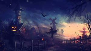 Dark And Ominous Halloween Village Wallpaper