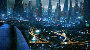 Dark Blue Futuristic City Wallpaper