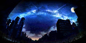 Dark Blue Galaxy Anime City Wallpaper