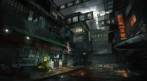 Dark Japanese Anime City Wallpaper