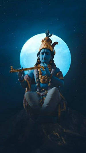 Dark Krishna With A Moon Wallpaper