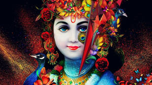 Dark Krishna With Flower Crown Wallpaper