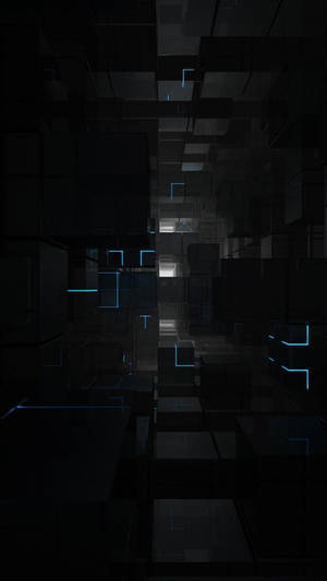 Dark Mode 3d Cubes With Blue Edges Wallpaper