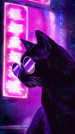 Dark Neon Cat With Glasses Wallpaper