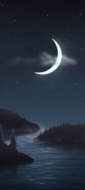 Dark Night Sky And Crescent Moon Wallpaper
