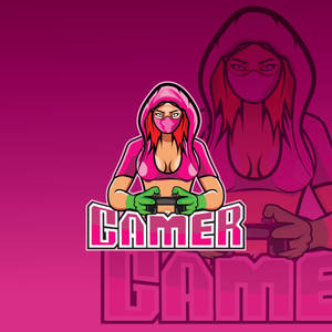 Dark Pink Hooded Girl Gamer Logo Wallpaper