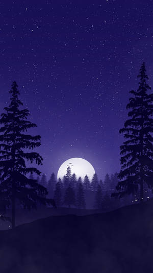 Dark Purple Forest Night Sky Wallpaper