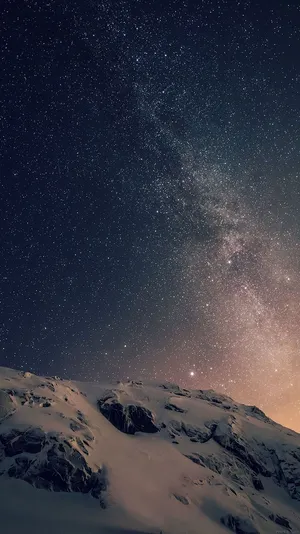 Dark Starry Night On Snow Mountain Wallpaper