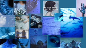 Dark Teal Blue Aesthetic Pc Collage Wallpaper