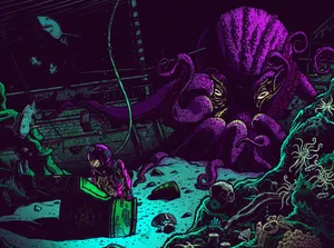 Dark-violet Octopus Art Wallpaper