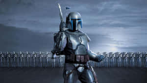 Darth Vader And Storm Troopers In A Sci-fi Battle Wallpaper