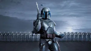 Darth Vader And Storm Troopers In A Sci-fi Battle Wallpaper