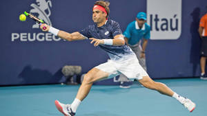 David Ferrer In Action On The Tennis Court Wallpaper