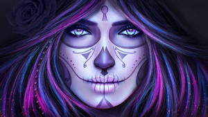 Day Of The Dead In Purple And Blue Wallpaper