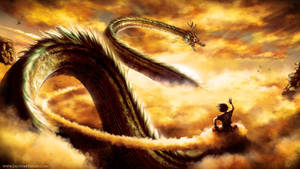 Dbz Goku And Shenron Flaming Sky Wallpaper