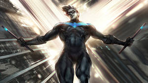 Dc Superhero Nightwing In Midair Wallpaper