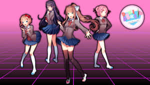 Ddlc Main Characters On Disco Floor Wallpaper