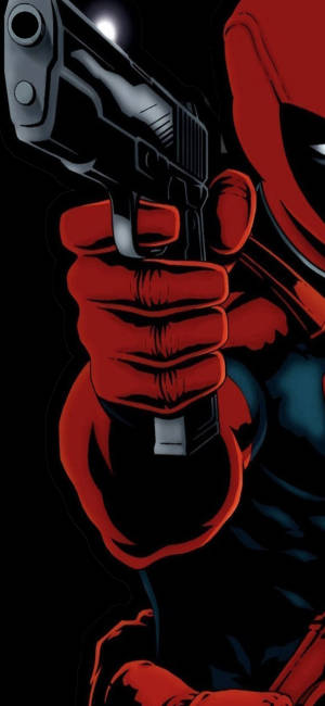 Deadpool Holding Pistol Punch Hole Wallpaper