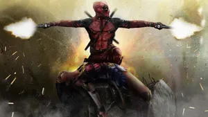 Deadpool Showing Off His Superhero Moves Wallpaper