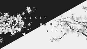Death Life - A Black And White Image With Flowers Wallpaper