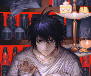 Death Note Character L And Cake Wallpaper