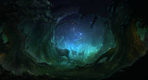 Deer In The Magic Forest Wallpaper