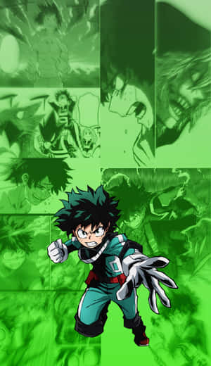 Deku Aesthetic Green Collage Of Manga Cutouts Wallpaper