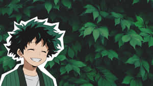 Deku Aesthetic Green Yukata Against Green Shrub Wallpaper