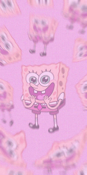Delighted Spongebob On Cute And Pink Backdrop Wallpaper