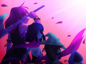 Deltarune Characters On Pink Sky Wallpaper