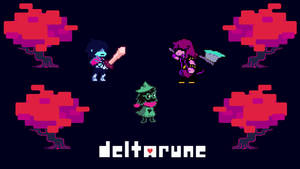 Deltarune Characters Red Pixel Trees Wallpaper