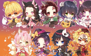 Demon Slayer Anime All Characters Hd Chibi Version Wallpaper