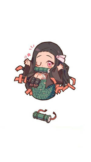 Demon Slayer Chibi Nezuko In A Basket Wallpaper