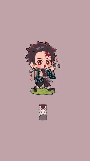 Demon Slayer Chibi Tanjiro Waving Wallpaper