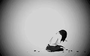 Depressed Anime Girl Black Grey Abstract Wallpaper