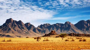 Desert Near High Mountains Wallpaper