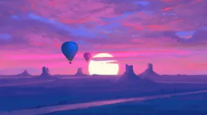 Desert Sun And Hot Air Balloons Wallpaper