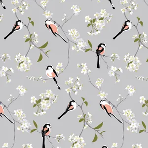 Designer Blossom And Bird Wallpaper