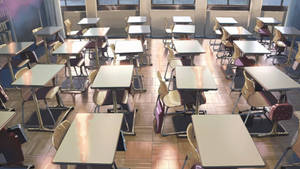 Desks In Anime Classroom Wallpaper