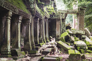 Destroyed Temple In Cambodia Wallpaper