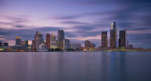 Detroit Pink Sky Panorama Wallpaper