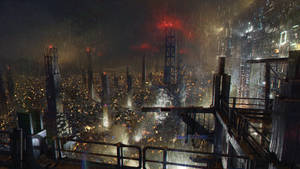 Deus Ex Raining Futuristic City Wallpaper