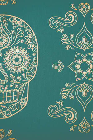 Dia De Los Muertos Green Skull Design Wallpaper