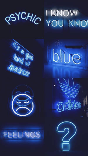 Different Cool Neon Blue Shapes And Quotes Wallpaper